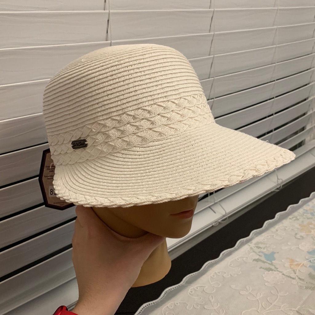 White Braided And Knitted Straw Cap / Hat